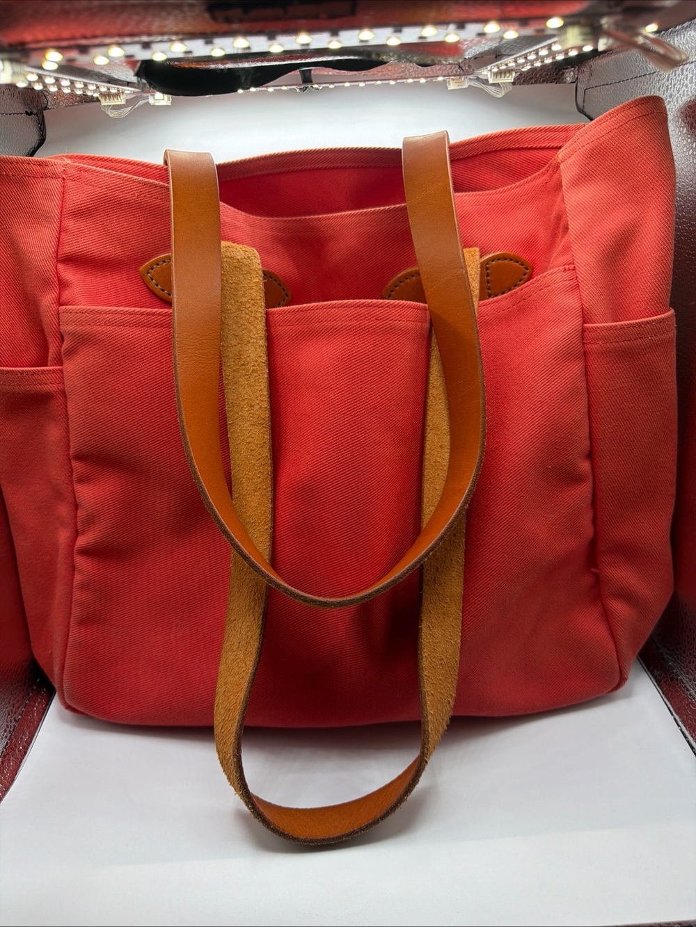 Filson Orange Large Rigged Twill Tote Bag Made In USA Open Top
